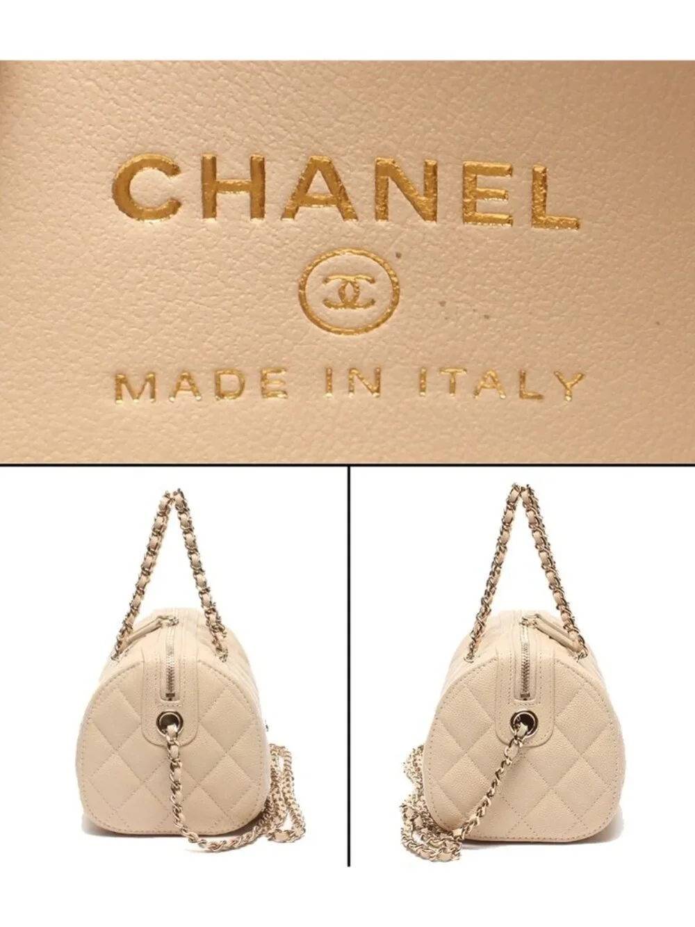 Chanel 2-Way Chain Shoulder Bag Mini Crossbody Gold Caviar Leather Quilted